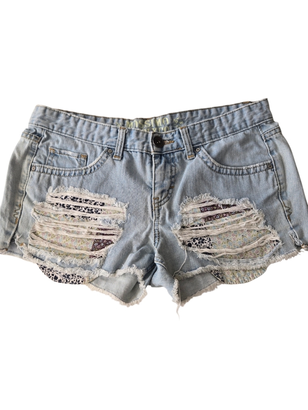 Mossimo Supply Co Distressed Denim Shorts Size 9 Fit 6 Floral Patch Cutoff Festi